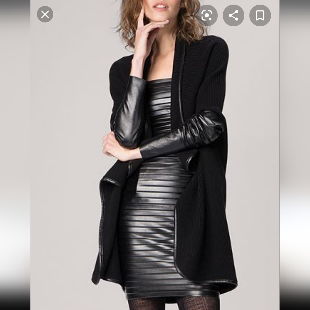 Maje Black Leather Sleeve Blazer Cardigan